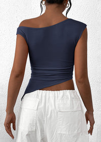 Off The Shoulder Sleeveless One Shoulder Ruched Asymmetrical Y2K Tank Top