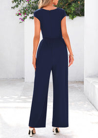 Dressy Ribbed Cap Sleeve Wide Leg Pants Elegant Casual Jumpsuits