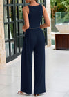 PRETTYGARDEN Two Piece Sets Ribbed Knit Crew Neck Sleeveless Tank Tops Wide Leg Pants Casual Lounge Set