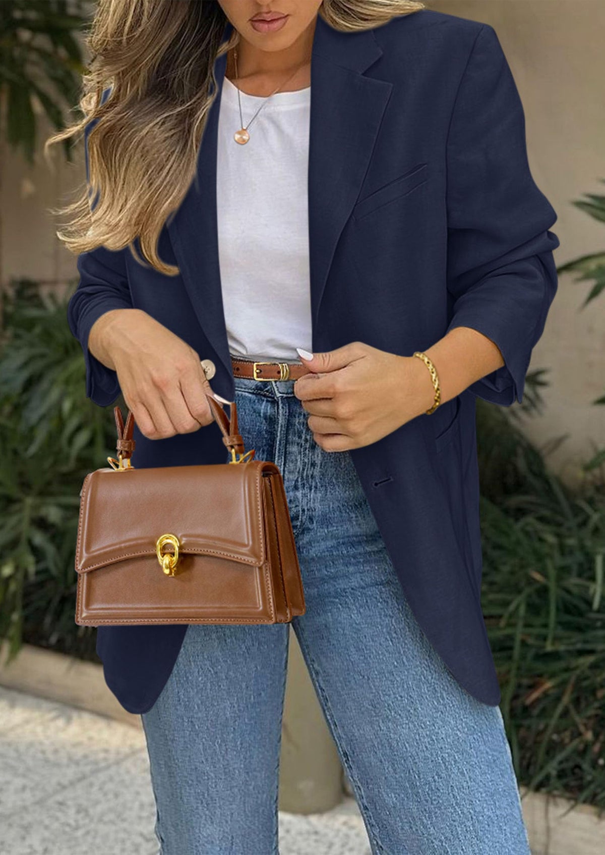 Business Casual Long Sleeve Lapel Open Front Suit Jacket Work Blazer with Pockets