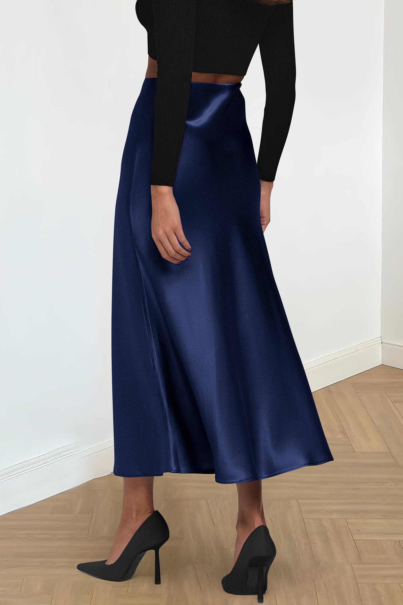 PRETTYGARDEN Women's Satin Skirts Dressy Casual Fall High Waisted Cocktail Wedding Flowy Elegant A Line Midi Skirt