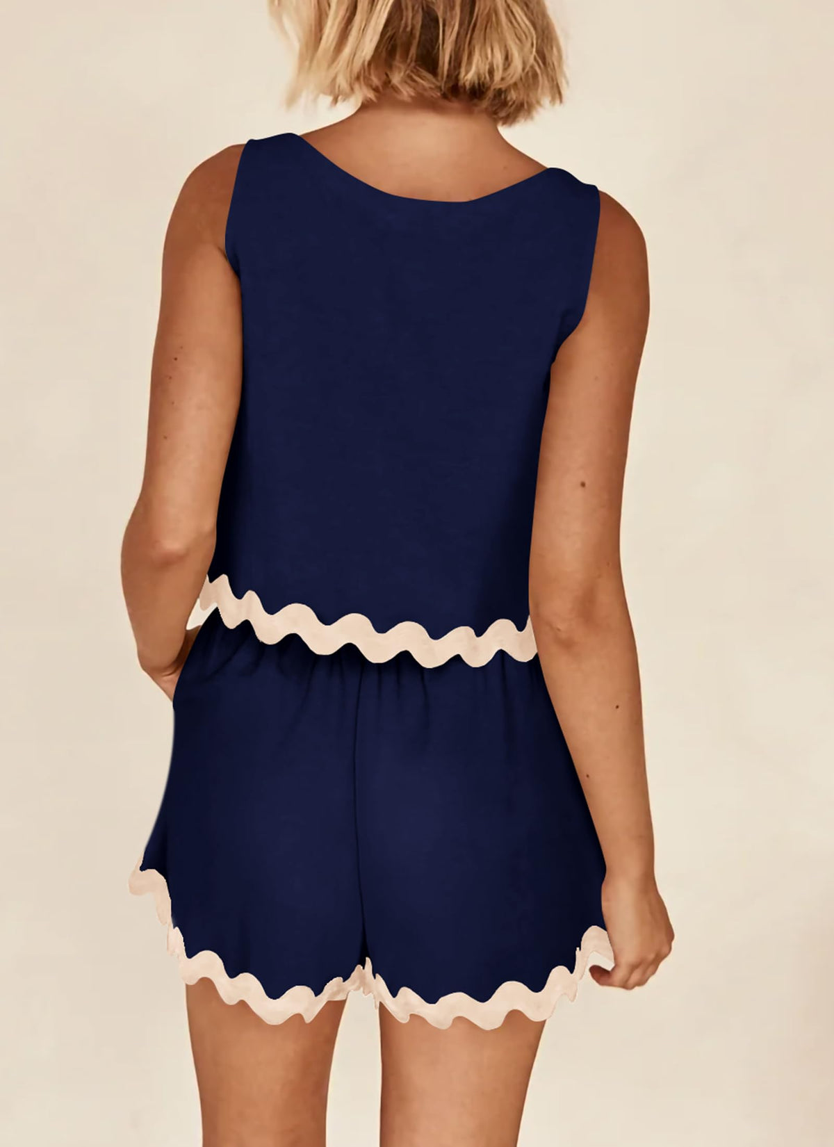 Beach Vacation Cropped Tank Top High Waist Shorts Two Piece Set