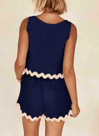 Beach Vacation Cropped Tank Top High Waist Shorts Two Piece Set