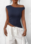 PRETTYGARDEN Womens Off The Shoulder Tops Summer Sleeveless One Shoulder Ruched Asymmetrical Y2K Going Out Crop Tank Top