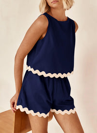 Beach Vacation Cropped Tank Top High Waist Shorts Two Piece Set