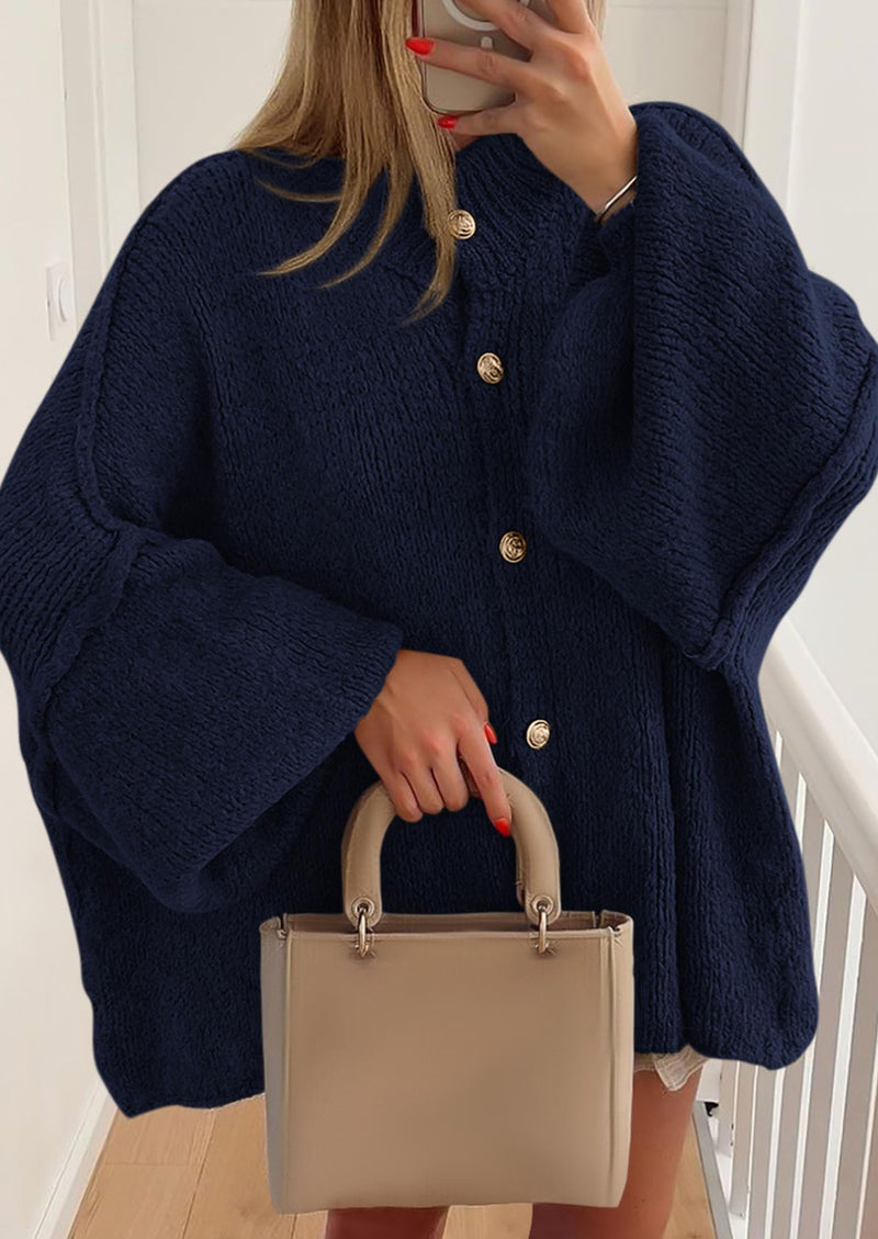 PRETTYGARDEN Women's Winter Button Down Cardigan Sweaters Mock Neck Lantern Long Sleeve Chunky Knit Jacket Trendy Outerwear