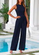 Ribbed Knit Sleeveless Crop Tank Tops Wide Leg Casual Pants Two Piece Sets