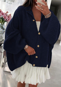 PRETTYGARDEN Women's Winter Button Down Cardigan Sweaters Mock Neck Lantern Long Sleeve Chunky Knit Jacket Trendy Outerwear