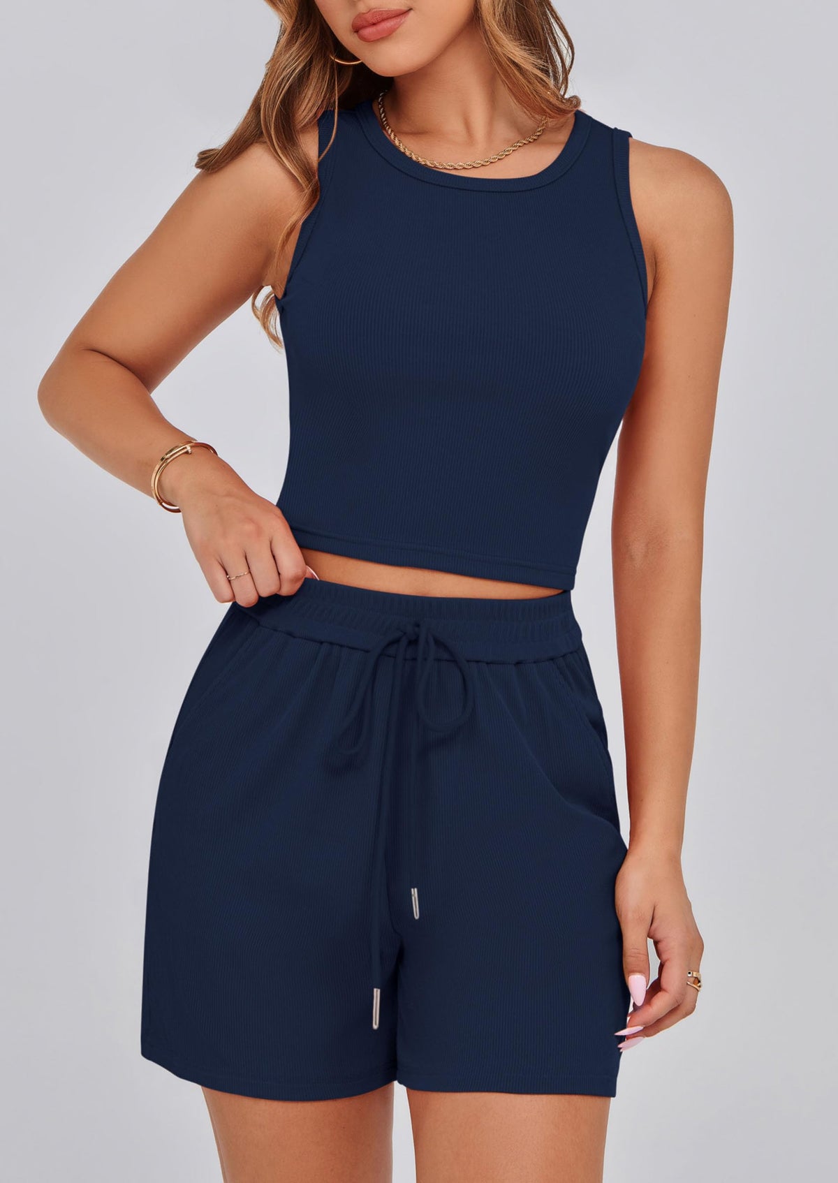 Solid Color Casual Sleeveless Two Piece Sets