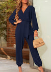 PRETTYGARDEN Women's Fall Jumpsuits Dressy Casual Pants Romper Spring Long Sleeve V Neck Belt Pockets One Piece Outfits