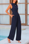 PRETTYGARDEN Womens Summer Jumpsuits Dressy Casual One Piece Outfits Sleeveless Mock Neck Wide Leg Pants Rompers with Pockets