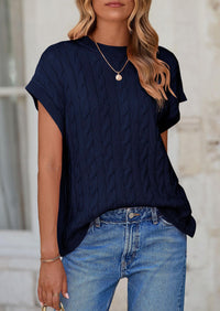 Casual Short Sleeve Crew Neck Knit Pullover Trendy Spring Outfits Sweater Vest