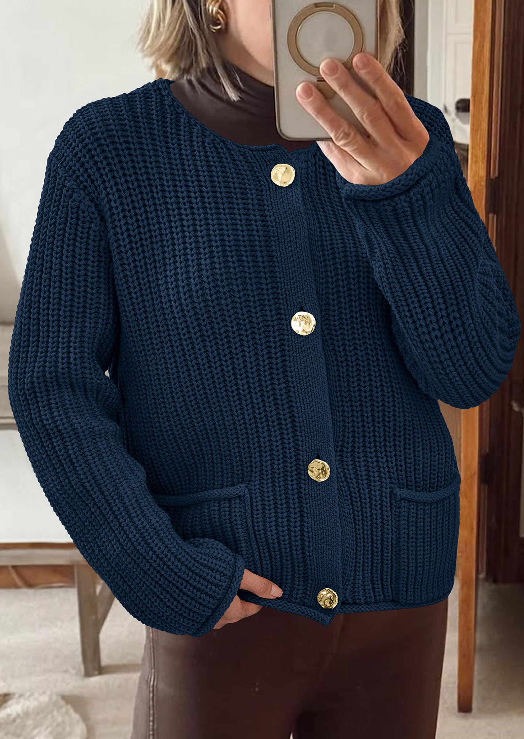 PRETTYGARDEN Cardigan Sweaters for Women Trendy Oversized Knit Chunky Button Cardigans Fall Winter Outfits with Pockets