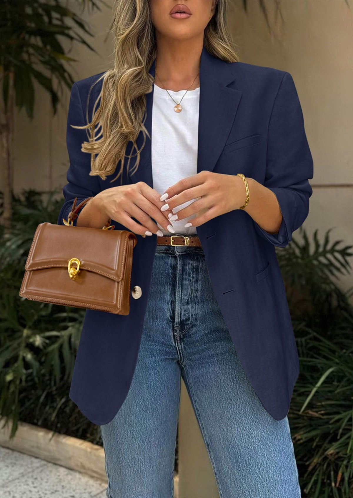 Business Casual Long Sleeve Lapel Open Front Suit Jacket Work Blazer with Pockets