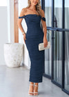 PRETTYGARDEN Womens Off The Shoulder Dress Ruched Bodycon Sleeveless Split Cocktail Party Maxi Dresses