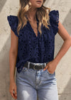PRETTYGARDEN Womens Summer Tops 2025 Dressy Casual Ruffle Cap Sleeve Button V Neck Embroidered Eyelet Blouses Shirts