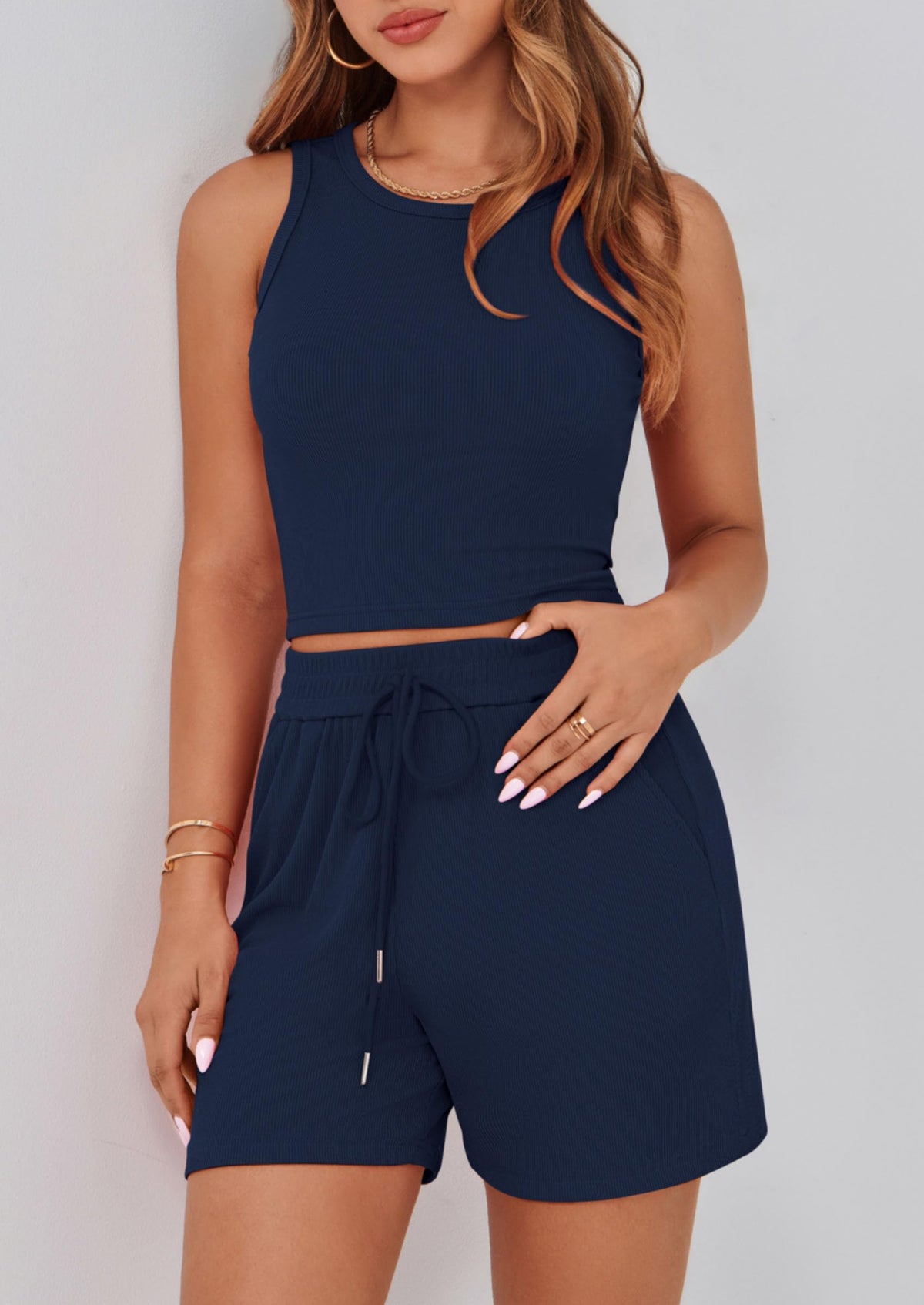 Solid Color Casual Sleeveless Two Piece Sets