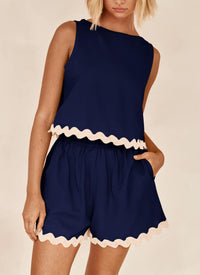 Beach Vacation Cropped Tank Top High Waist Shorts Two Piece Set