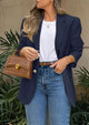 Business Casual Long Sleeve Lapel Open Front Suit Jacket Work Blazer with Pockets