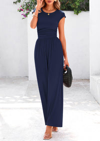 Dressy Ribbed Cap Sleeve Wide Leg Pants Elegant Casual Jumpsuits