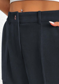 Elastic High Waisted Work Office Corduroy Casual Pants with Pockets