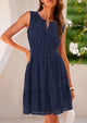 Sleeveless V Neck Eyelet Hollow Out Swing A Line Beach Vacation Dresses