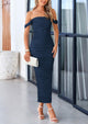 Off The Shoulder Ruched Bodycon Sleeveless Split Maxi Dresses