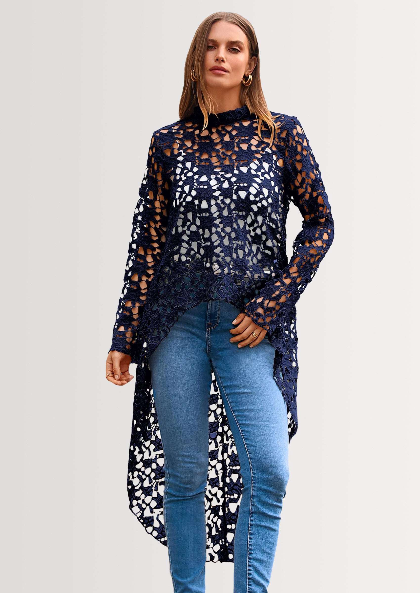 PRETTYGARDEN Women's Long Sleeve Round Neck High Low Asymmetrical Irregular Hem Casual Tops Blouse Shirt Dress