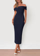 Off The Shoulder Elegant Ribbed Knit Bodycon Wedding Guest Sweater Midi Dresses