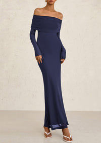 Off The Shoulder Bodycon Long Sleeve Mesh Maxi Dress