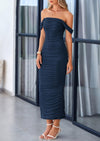 PRETTYGARDEN Womens Off The Shoulder Dress Ruched Bodycon Sleeveless Split Cocktail Party Maxi Dresses