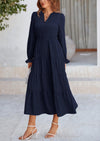 PRETTYGARDEN Women Fall Long Sleeve Smocked Maxi Dress Casual Square Neck Swiss Dot Tiered Ruffle Flowy Spring Pocket Dresses