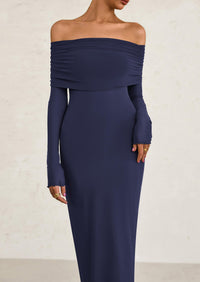 Off The Shoulder Bodycon Long Sleeve Mesh Maxi Dress