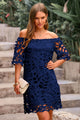 Off Shoulder Vintage Floral Lace Flare Short Sleeve Loose Elegant Mini Dresses