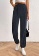 Elastic High Waisted Work Office Corduroy Casual Pants with Pockets