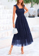 Casual Sleeveless Smocked Ruffle Tulle Flowy Beach Sundress