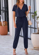 Deep V Neck Wrap Drawstring Waist Jumpsuits