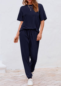 Two Piece Outfit Short Sleeve  Pullover Tops Tracksuits