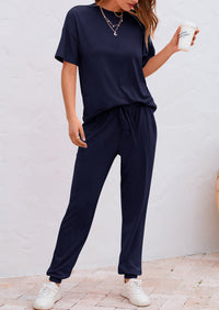 Two Piece Outfit Short Sleeve  Pullover Tops Tracksuits