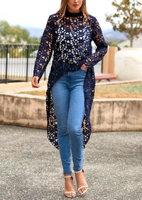 Long Sleeve Round Neck High Low Asymmetrical Irregular Hem Casual Blouse