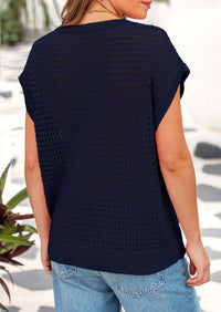 Crochet Cap Sleeve Crew Neck Beach Pullover Cover Ups Shirts