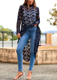 Long Sleeve Round Neck High Low Asymmetrical Irregular Hem Casual Blouse