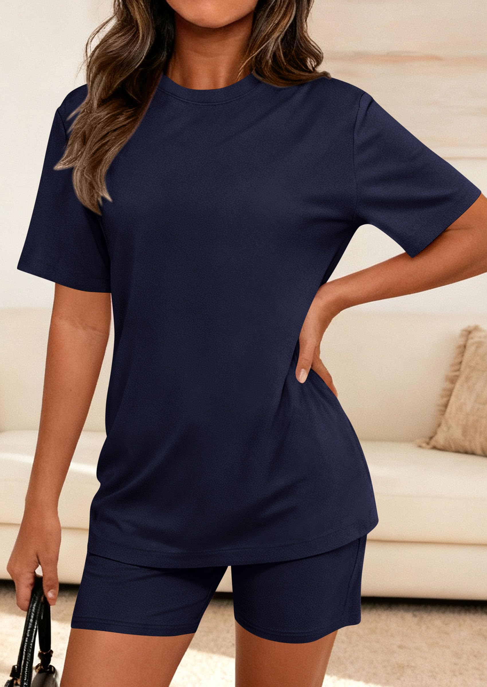 PRETTYGARDEN Women's Two Piece Matching Lounge Sets Summer Casual Tops Short Sleeve Shirts Shorts Travel Airport Outfits PRETTYGARDEN