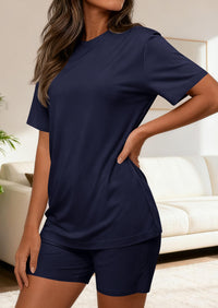 PRETTYGARDEN Women's Two Piece Matching Lounge Sets Summer Casual Tops Short Sleeve Shirts Shorts Travel Airport Outfits PRETTYGARDEN