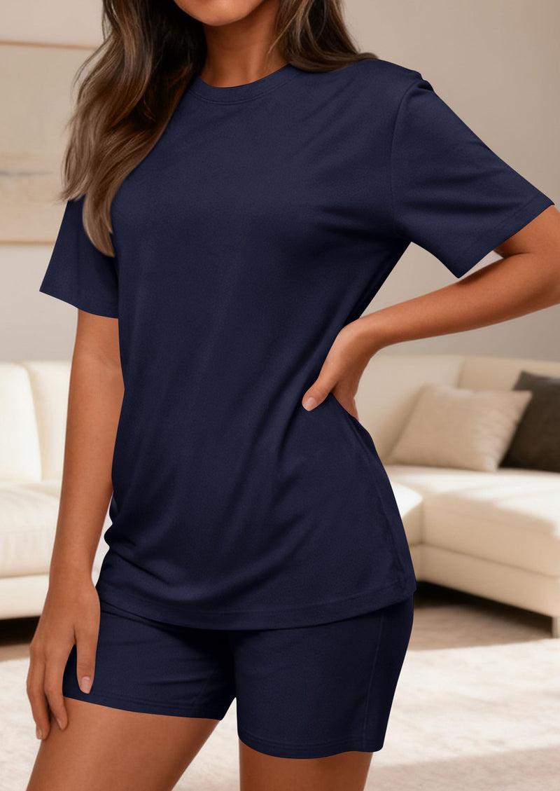 PRETTYGARDEN Women's Two Piece Matching Lounge Sets Summer Casual Tops Short Sleeve Shirts Shorts Travel Airport Outfits PRETTYGARDEN