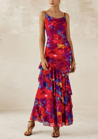 Tiered Floral Beach Spaghetti Strap Maxi Dresses