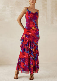 Tiered Floral Beach Spaghetti Strap Maxi Dresses