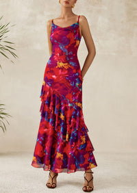 Tiered Floral Beach Spaghetti Strap Maxi Dresses