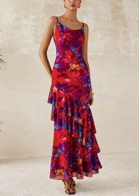 Tiered Floral Beach Spaghetti Strap Maxi Dresses