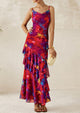 Tiered Floral Beach Spaghetti Strap Maxi Dresses